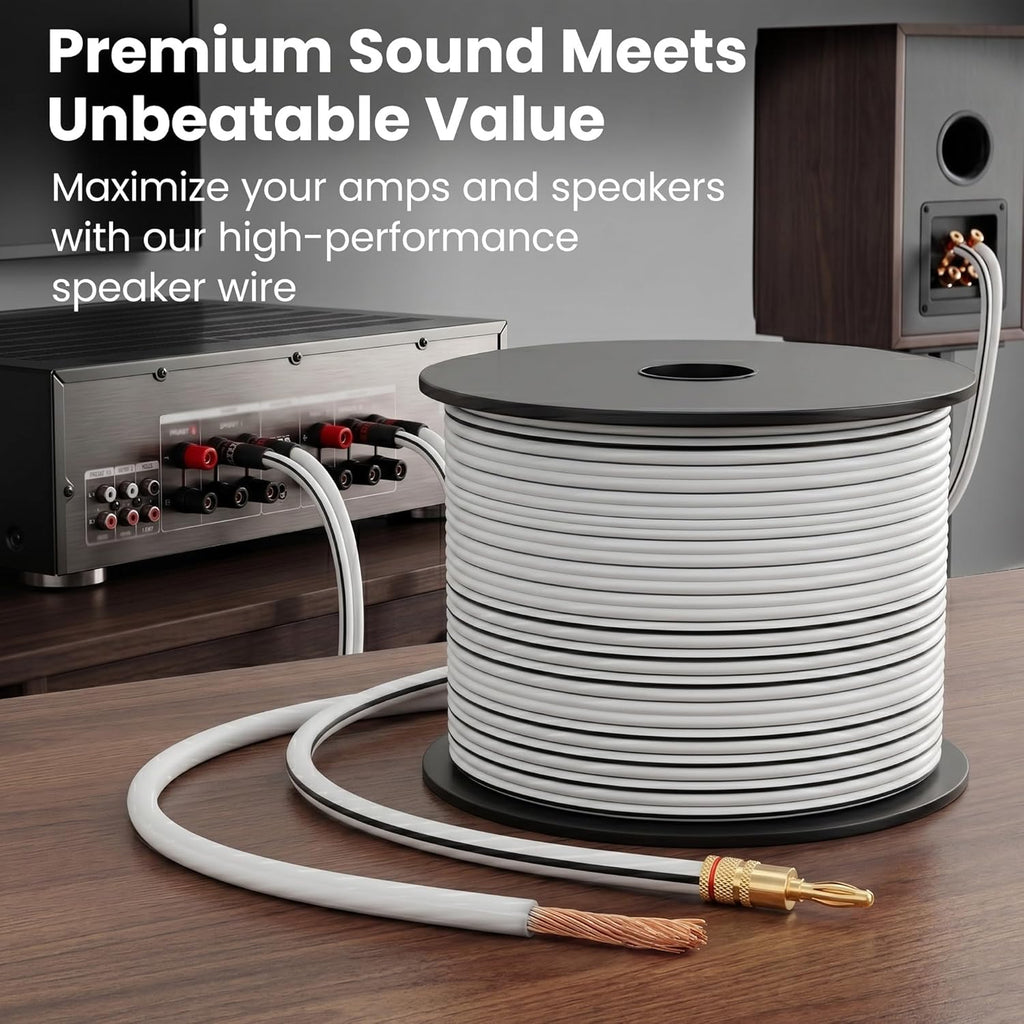 18 Gauge Speaker Wire 100Ft,White Speaker Cable for Home &Car Audio