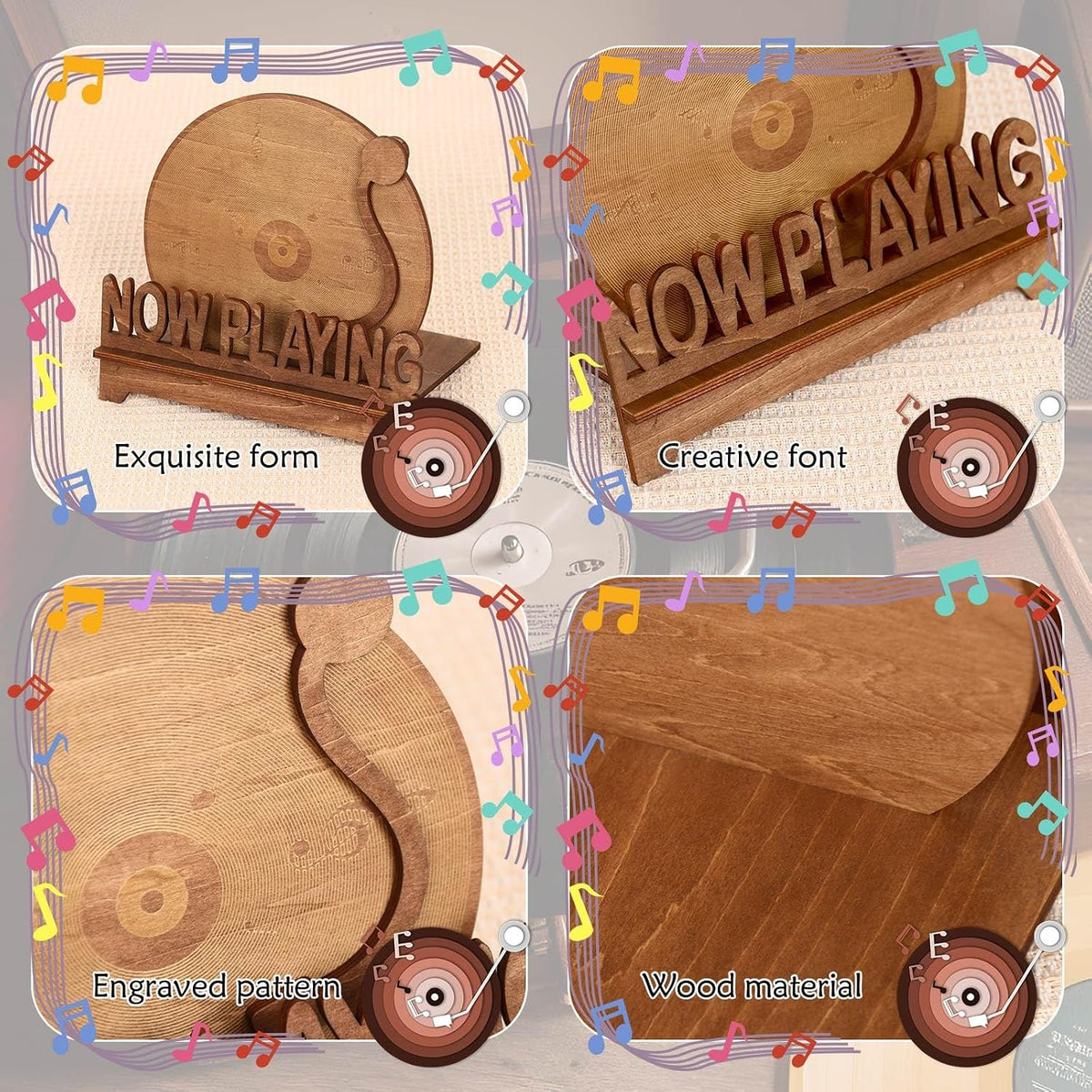 Now Playing Vinyl Record Stand Wood Carve Record Stand Vintage Vinyl Holder