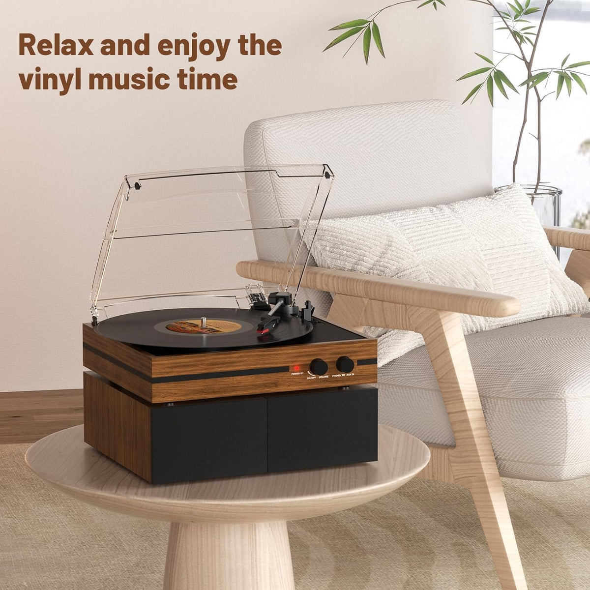 Vinyl Record Player with 2 External Stereo Speakers, Bluetooth, 3-Speed