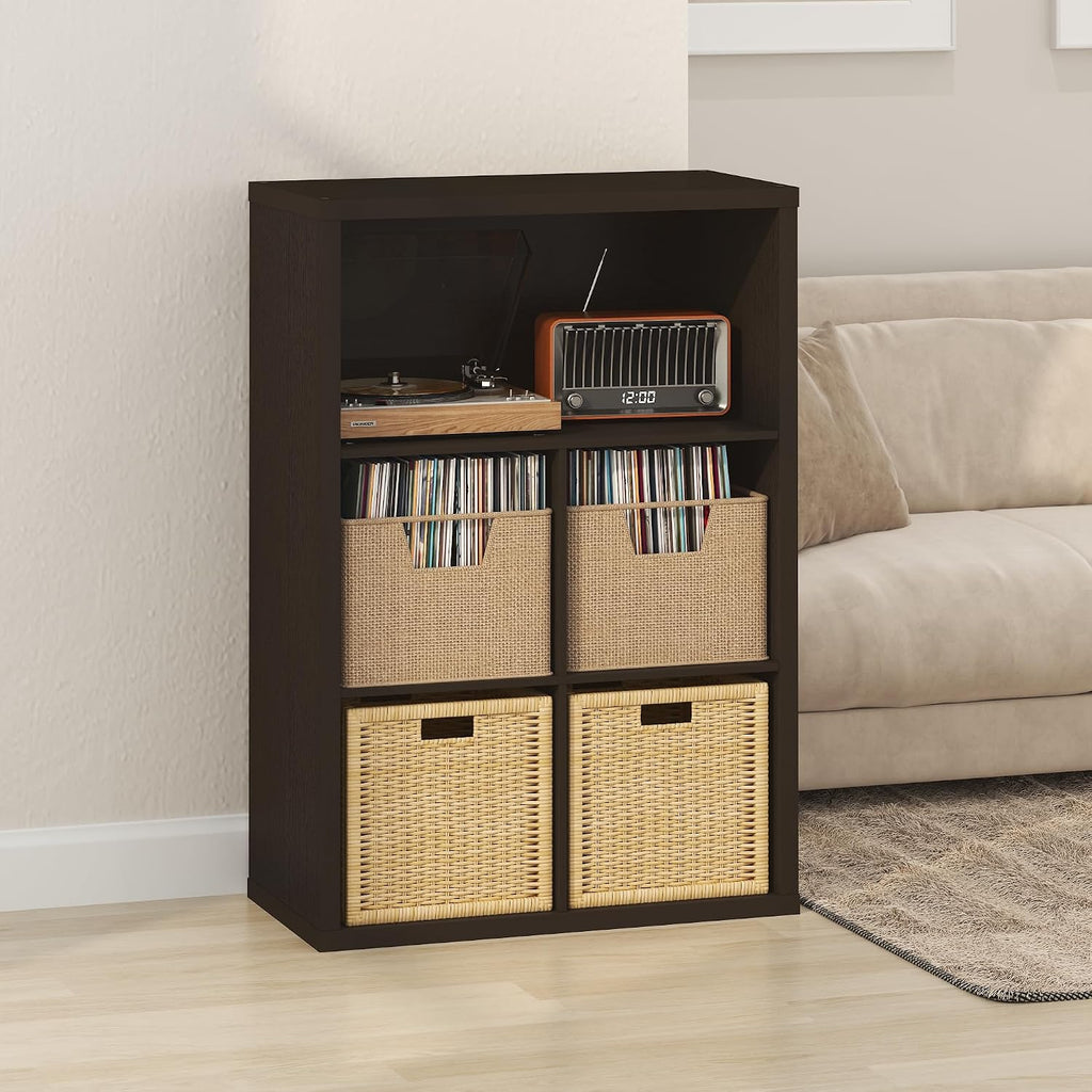 Cubicle Record Player Stand, 5-Cube Record Storage, Dark Oak