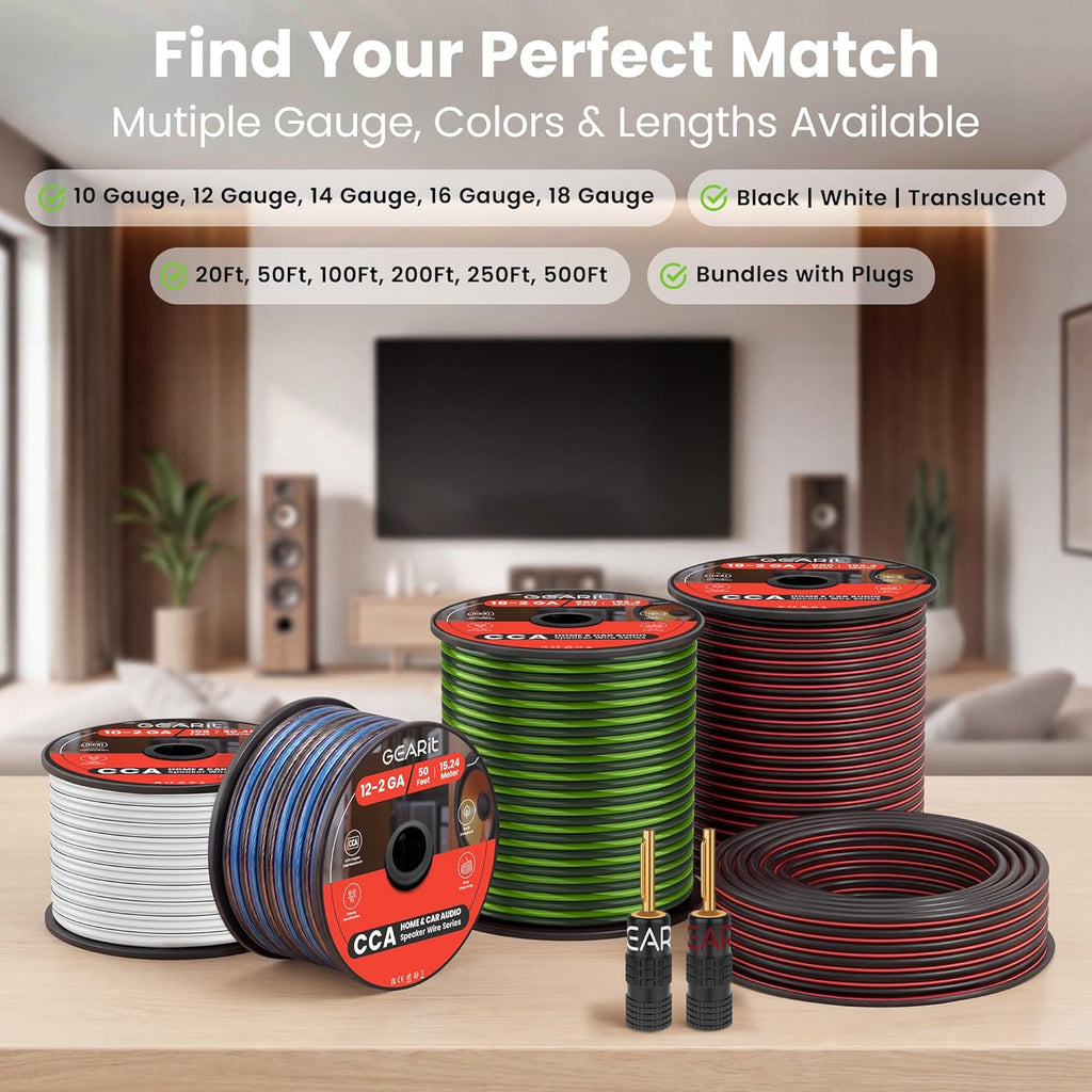 14 Gauge Speaker Wire 50FT,14/2 Speaker Cable for Home & Car Audio