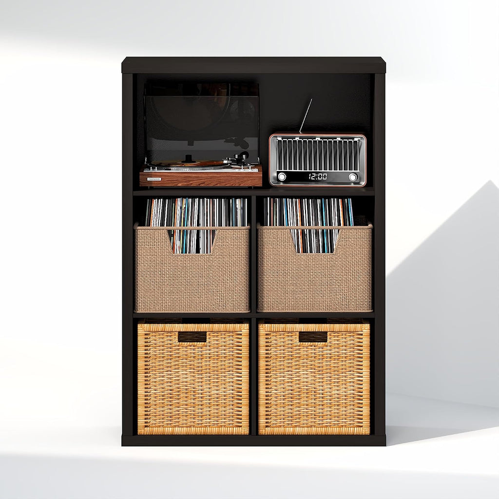 Cubicle Record Player Stand, 5-Cube Record Storage, Dark Oak