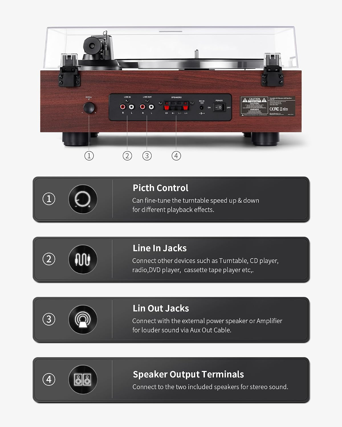 Vinyl Record Player with Speakers, Bluetooth Hi-Fi Turntable