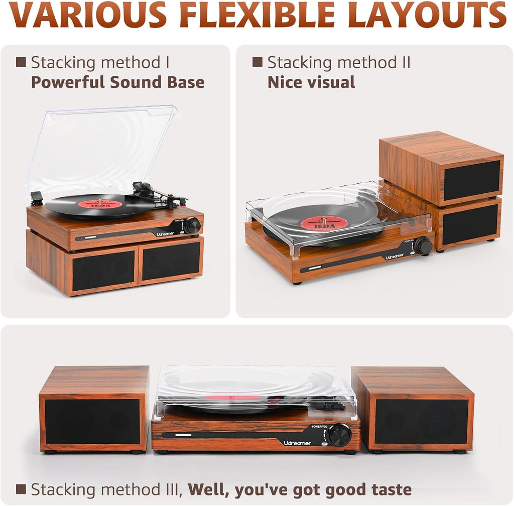 Vinyl Record Player with External Speakers, Bluetooth Turntable