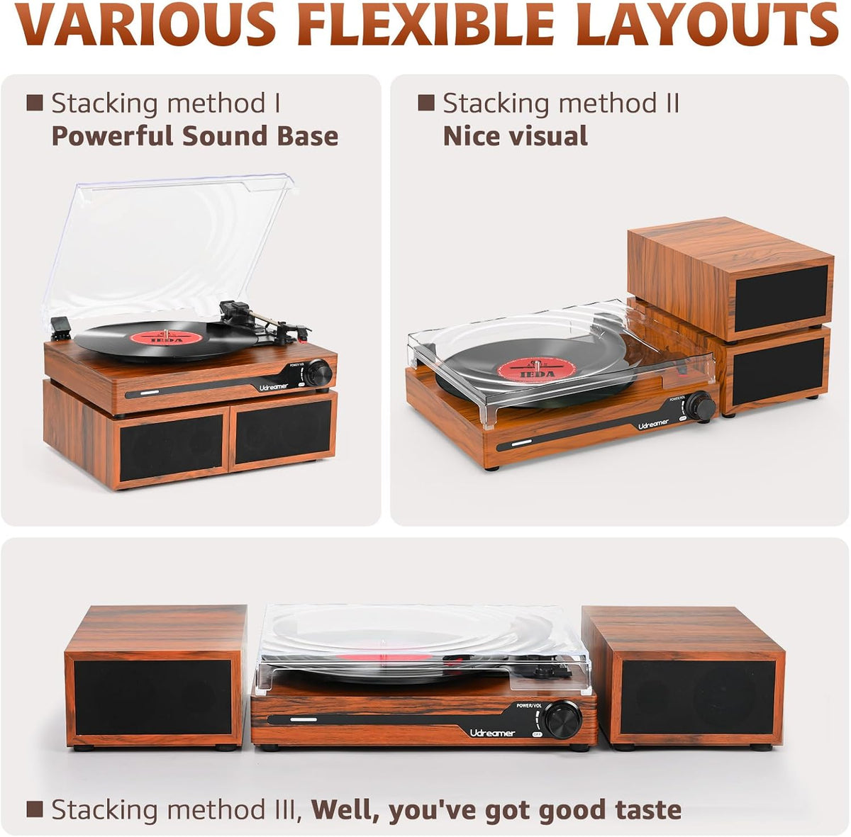 Vinyl Record Player with External Speakers, Bluetooth Turntable