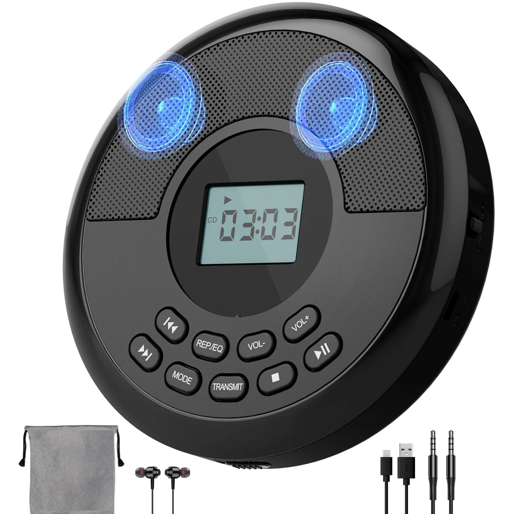 Portable Cd Walkman with Bluetooth Transimitting Cd Player Portable with Speakers and Earbuds Discman Rechargeable with USB