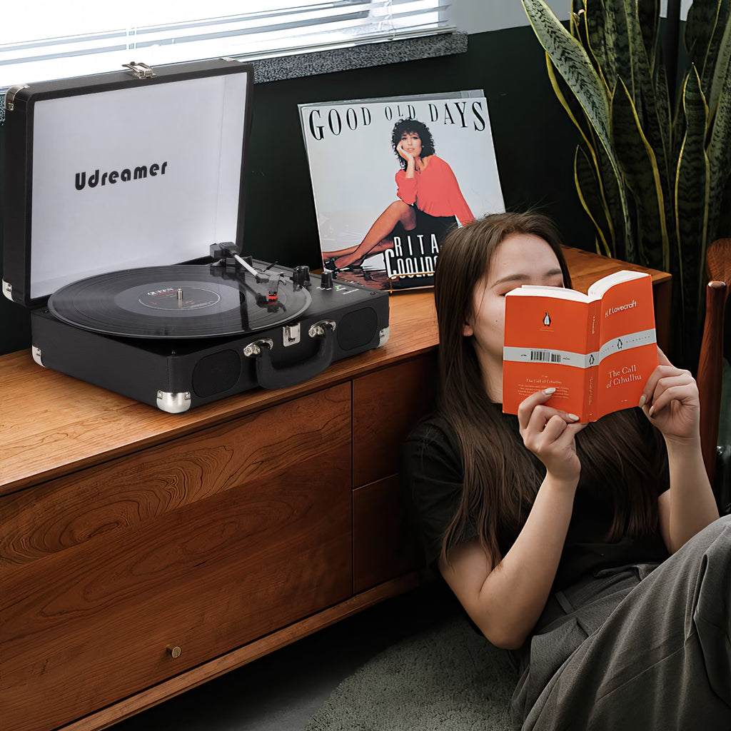 Vinyl Record Player with Speakers,Turntables for Vinyl Records,Portable Suitcase Vinyl Player (Tocadiscos De Vinilo),Black