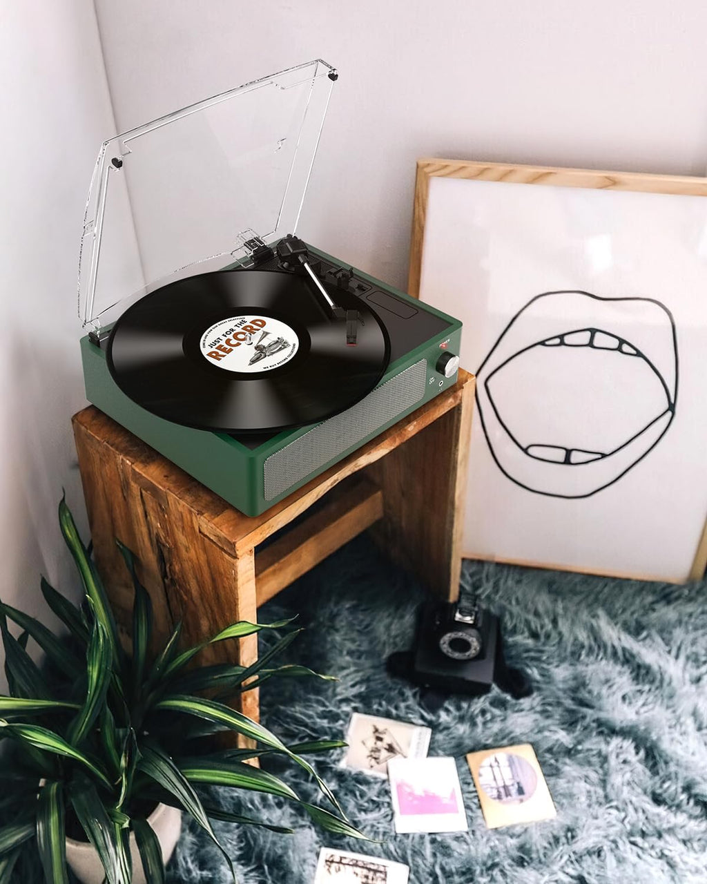 Vinyl Record Players Turntable with Speakers,Grass Green