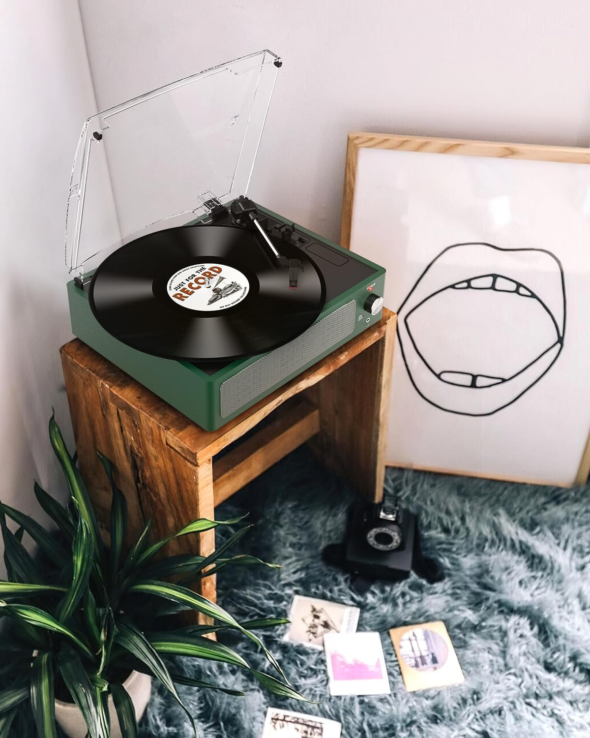 Vinyl Record Players Turntable with Speakers,Grass Green
