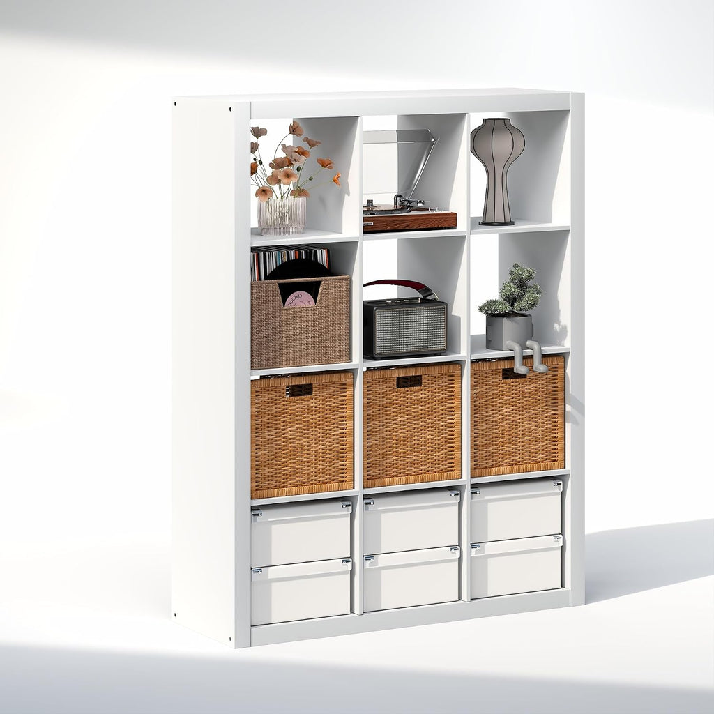 Cubicle Record Player Stand, 12-Cube Vinyl Record Storage, White