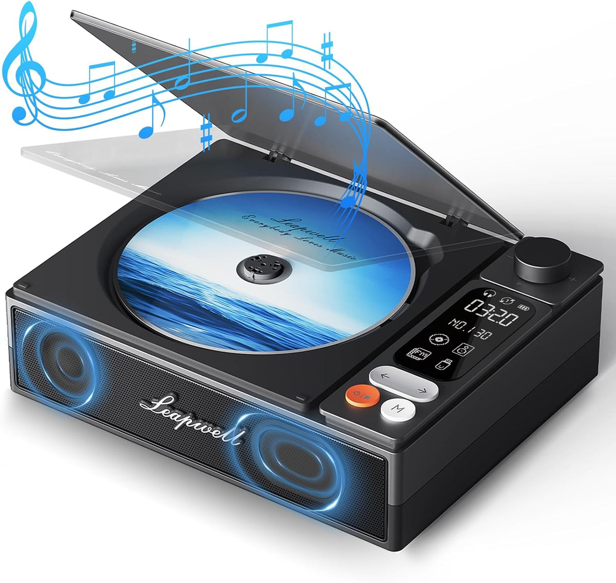 CD Player Portable Bluetooth Desktop CD Players for Home with Speakers Rechargeable Small Retro CD Player with LCD Screen Optical USB Black