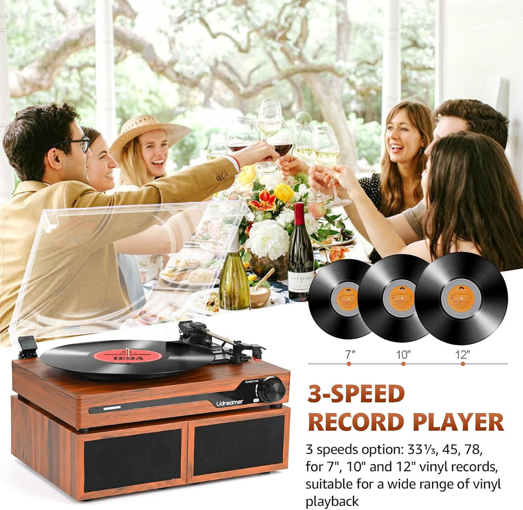 Vinyl Record Player with External Speakers, Bluetooth Turntable