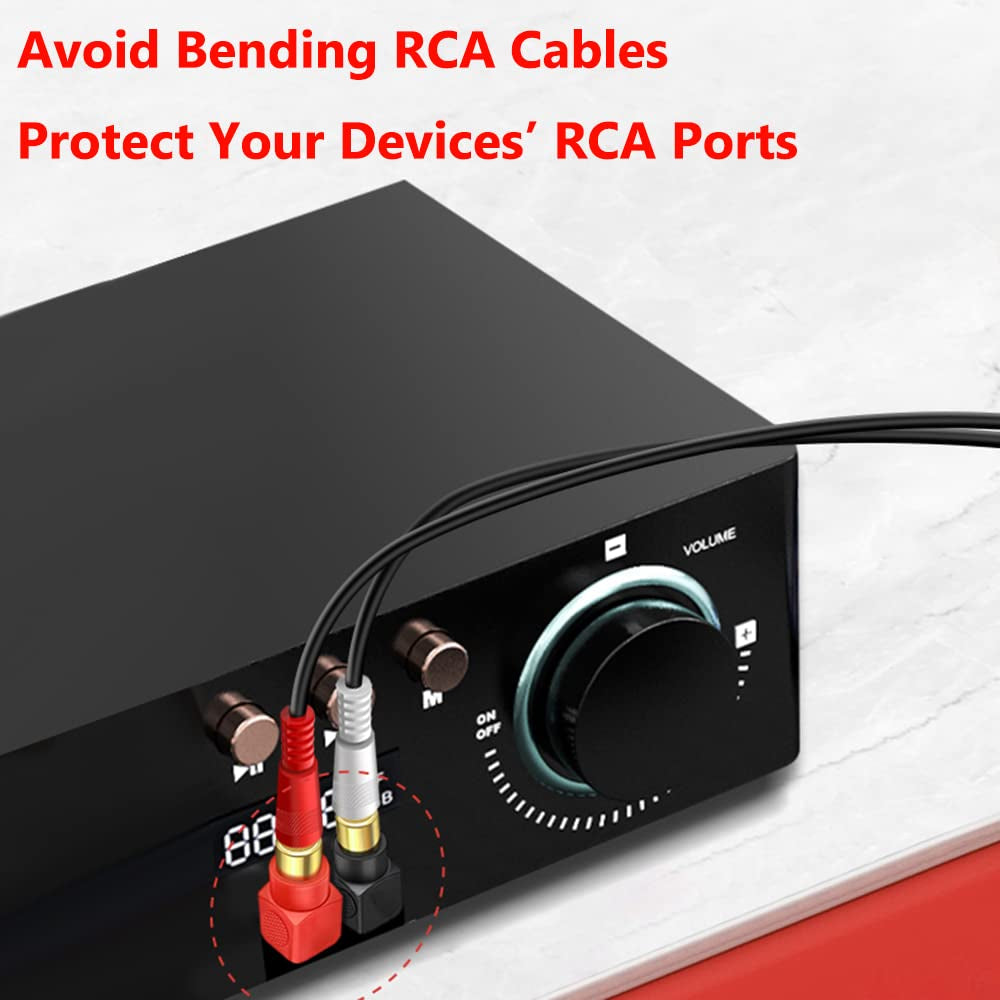 RCA Male to Female Adapter Right Angle 4-Pack, RCA M/F Connector 90 Degree Elbow Gold-Plated (2 Black + 2 Red)